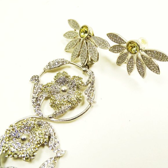BURBERRY $1450 Half Daisy Drop & Stud Mismatched Earrings In Iris Yellow Crystal - Picture 5 of 11